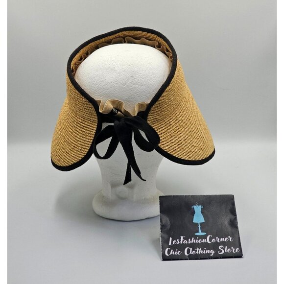 Helen Kaminsk Women's Natural & Black Mita Packable Raffia Visor One Size 2718 - Picture 5 of 14